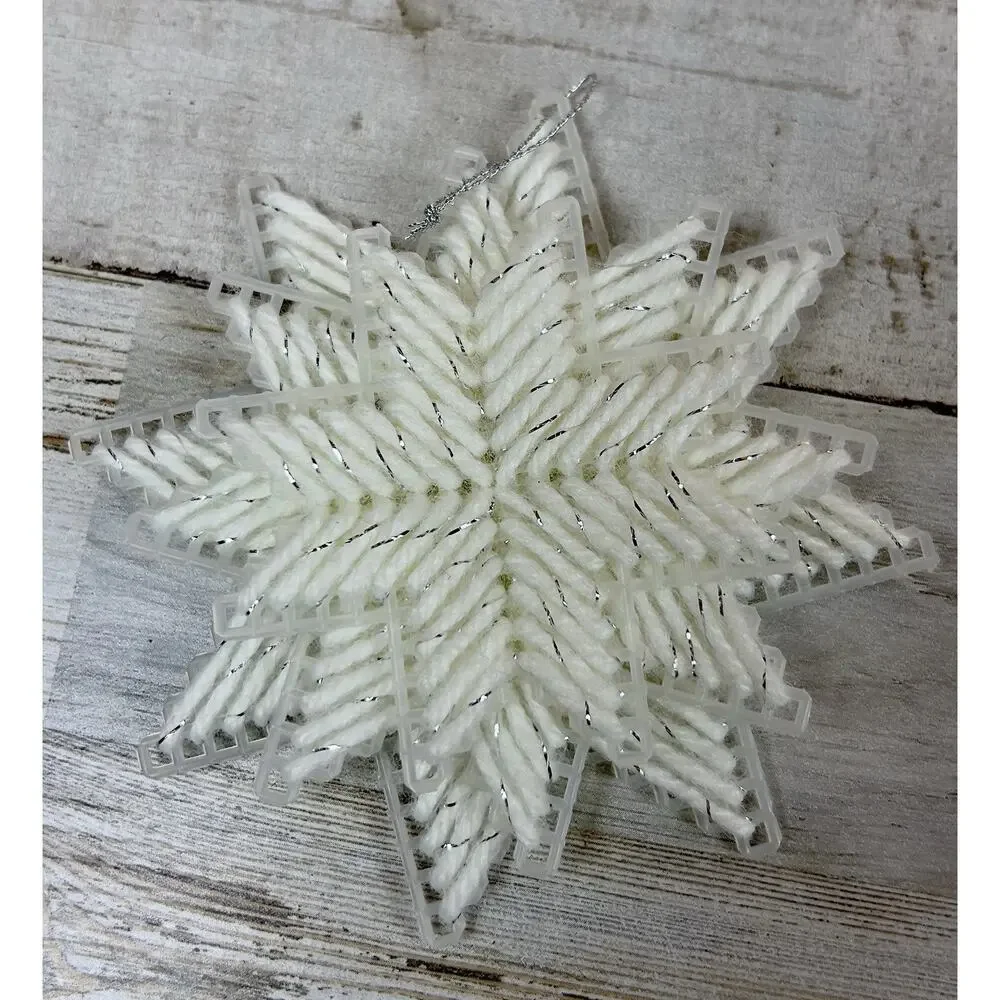 Vtg Handmade Christmas Ornaments Lot 14 Plastic Canvas Snowflakes Stars Bears